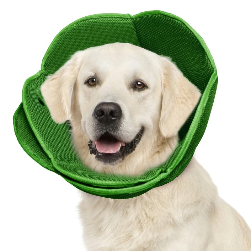 Allroaring Dog Cone Collar After Surgery, Adjustable E-collar with Buttons, Soft Cone for Large Dogs, Breathable Fabric Cone for Dog Spay Neuter Wound Care, Dog Recovery Collars & Cones, OliveGreen, L L(Neck Girth:13.39″-17.32″)