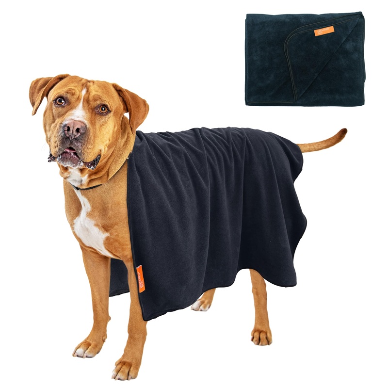 Bath Towel for Drying Large Dogs  Ultra-Soft Heavy Duty Microfiber  Super Absorbent Dog Towel  Quick Dry and Machine Washable  Must Have Pet Bathing Supplies  Black  31x47in  5.6oz