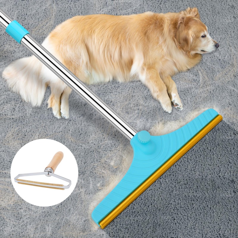 Carpet Rake for Pet Hair Removal – Reusable Pet Hair Remover, 60 Adjustable Long Handle Cat Dog Hair Removal Tool, Carpet Rake Scraper, Pet Hair Removal Brush for Rugs, Mats, Couch, Furniture