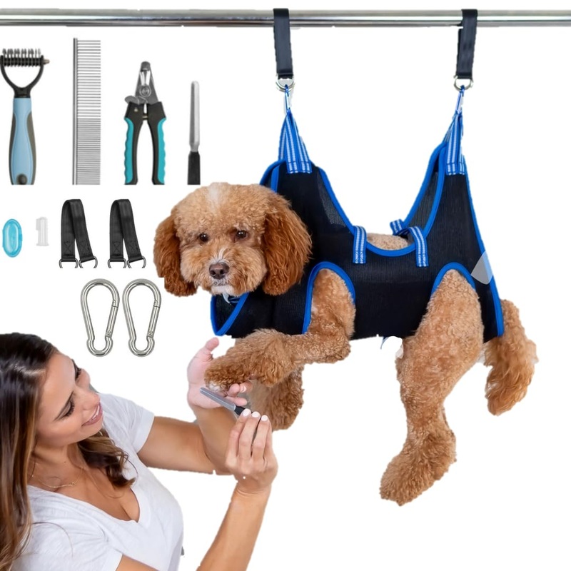 Cat And Dog Grooming Hammock – DIY Dog Grooming Supplies With Dog Sling Pet Grooming Harness, Nail File, Comb, and Dog Nail Trimmers – Bundled Grooming Kit For Small To Large Pets Medium