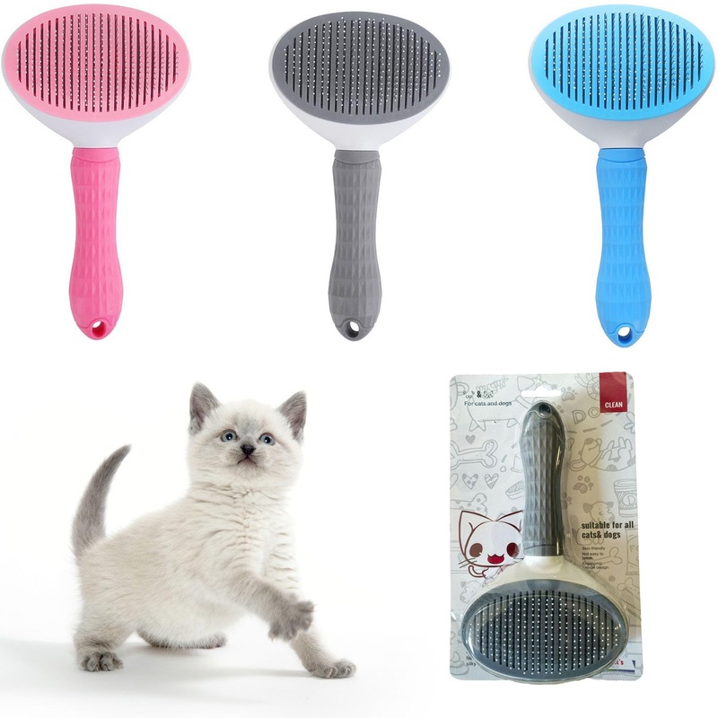 Cat Brush with Release Button, For Indoor Cat Hair Removal, Self Cleaning Cat Comb Hair Brush for Indoor Cats, Pet Supplies Hair Remover Tool (White-Blue) White-Blue