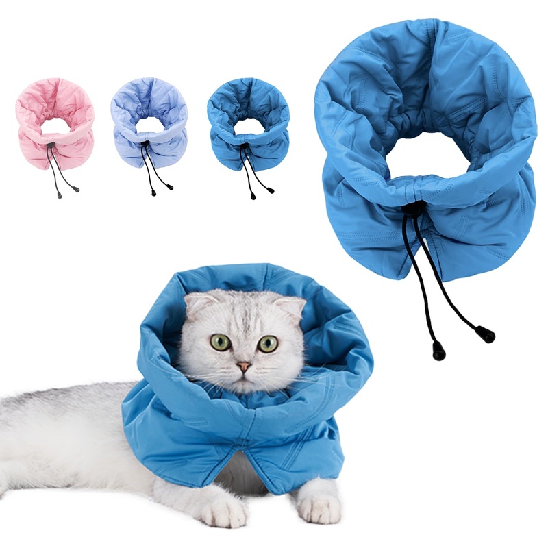 Cat Recovery Collar, Soft Adjustable Cone for Cats and Kittens, Lightweight Waterproof Elizabethan Collar for After-Surgery Care, Prevent Licking and Scratching, Neck Protector for PetsLake Blue,M Lake Blue M