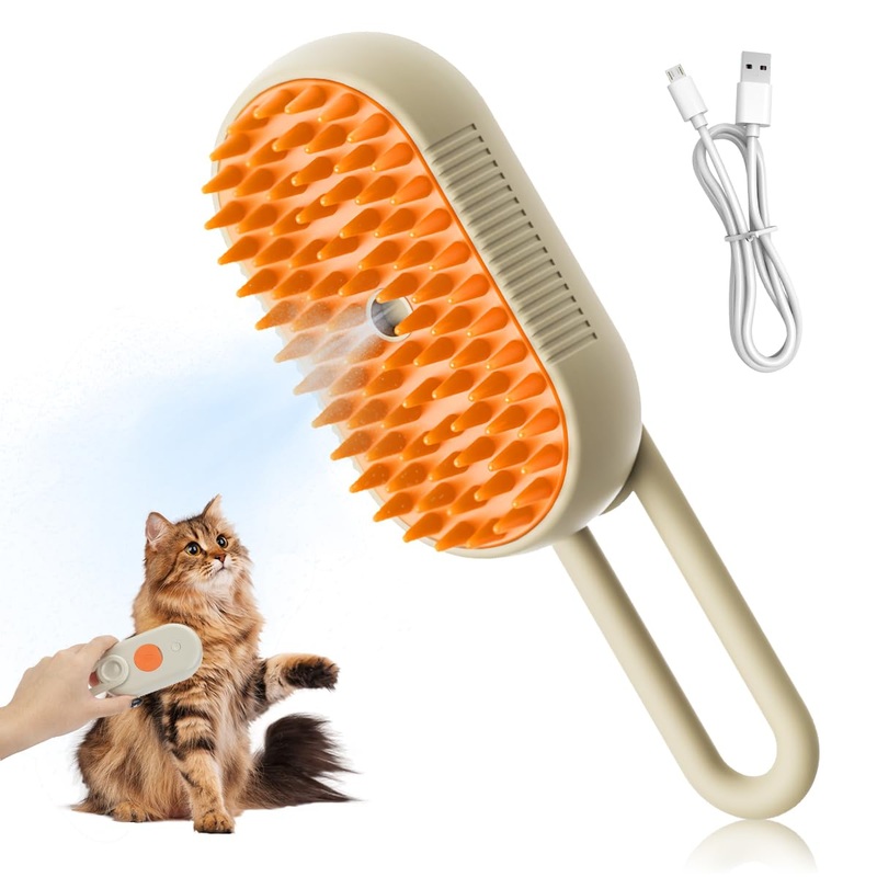 Cat Steam Brush for Shedding – 2025 New Cat Grooming Brush With Steam, Rechargeable Steam Pet Brush for Dogs and Cat,Anti-Static Steam Pet Brush,Massage, Cleaning, Shedding & Combing All In One Khaki