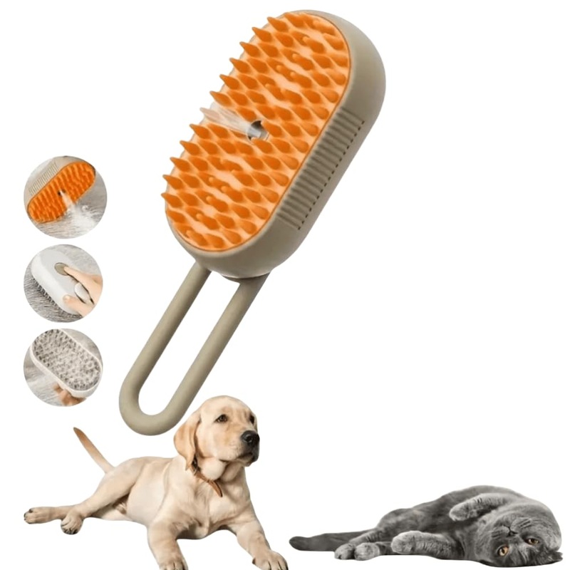 Cat Steam Brush -New Rechargeable 3-in-1 Hair Comb Self-Cleaning Pet Grooming Tool for Long and Short Hair Cats and Dogs, with Steamy Massage Shedding Relief, Beige