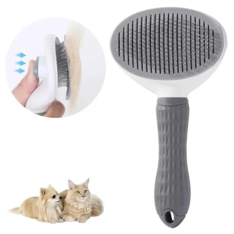 CENTROVIO Self Cleaning Slicker Brush, Dog Cat Bunny Pet Grooming Shedding Brush – Easy to Remove Loose Undercoat, Pet Massaging Tool Suitable for Pets with Long or Short Hair Gray