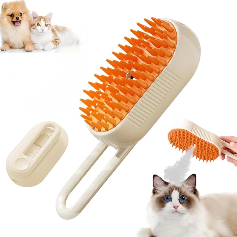 Cloud Care Cat Brush, 2024 Best Cat Steam Brush,Defur Comb for Cats,3-in-1 Self-Cleaning Cat Brush with 360 Rotating Arm, Detachable Silicone Bristle Head(Brown) Brown