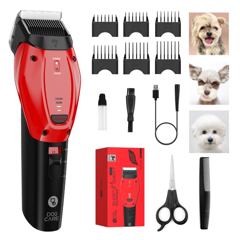 DOG CARE Dog Clippers for Grooming, Unique Smart Mode, Cordless Pet Grooming Kit with Rechargeable 180-mins Battery, Low Noise, Detachable Sharp Blade, Auxiliary Light (Red)