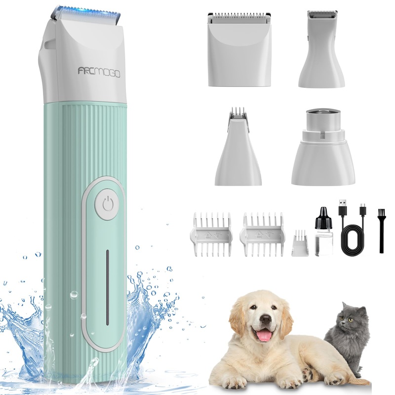 Dog Grooming Kit 4 in 1 Dog Clippers for Grooming Low Noise Rechargeable Cordless Electric Quiet Dog Nail Clippers Pet Hair Clippers Trimmer for Dogs Cats Pets
