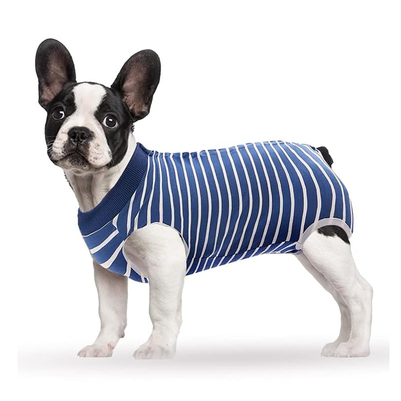 Dog Recovery Suit, Humanized Dog Surgery Recovery Suit for Female Male Dogs, Dog Onesie for Post Surgery – Anti Licking E-Collar Cone Alternative Bodysuit for Surgical Wound (Blue Stripe, S) Small Blue Stripe