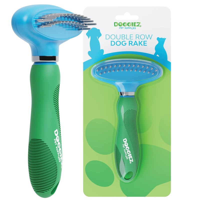 Double Row Dog Rake Deshedding Comb for Matted Hair – Top Fur & Undercoat Deshedding Brush for Dogs & Cats, Long Hair & Short – Undercoat Rake Brush for Shedding – Grooming Tool