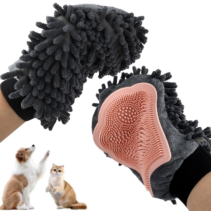 Grooming Gloves for Dogs and Cats – Paw Cleaning Mitt, Pet Hair Removal Glove, Suitable for Long/Short/Poodle Fur (Pink) Pink