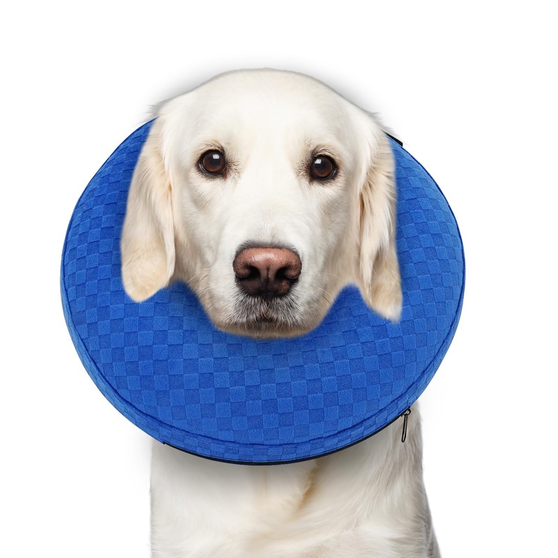 Inflatable Dog Cone Collar After Surgery, Soft Dog Cone for Large Medium Small Dogs and Cats, Adjustable Blow up Neck Donut, Pet Recovery E Collar Alternative Not Block Vision(Blue,M) M(Neck:9″-13″) Blue