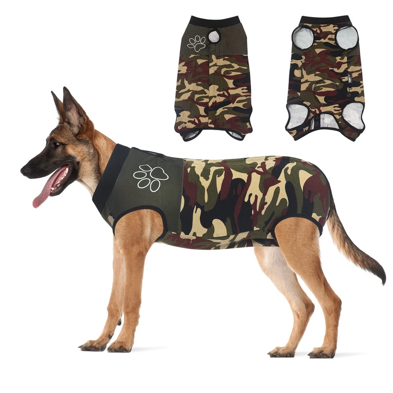 Jiupety Dog Surgical Recovery Suit Adjustable, Not Fit Slim and Long Body, Dog Suit for Surgery Recovery, 2XL Size, Anti-Licking Surgical Dog Onesies, Camo. XX-Large