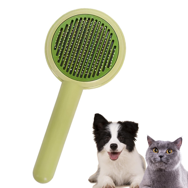 Pet Grooming Brush with One-Touch Hair Release Button, Capable of Combing the Tangled Hair of Cats and Dogs.Short-Haired and Long-Haired Cat and Dog Pet Hair Brushes(Green)