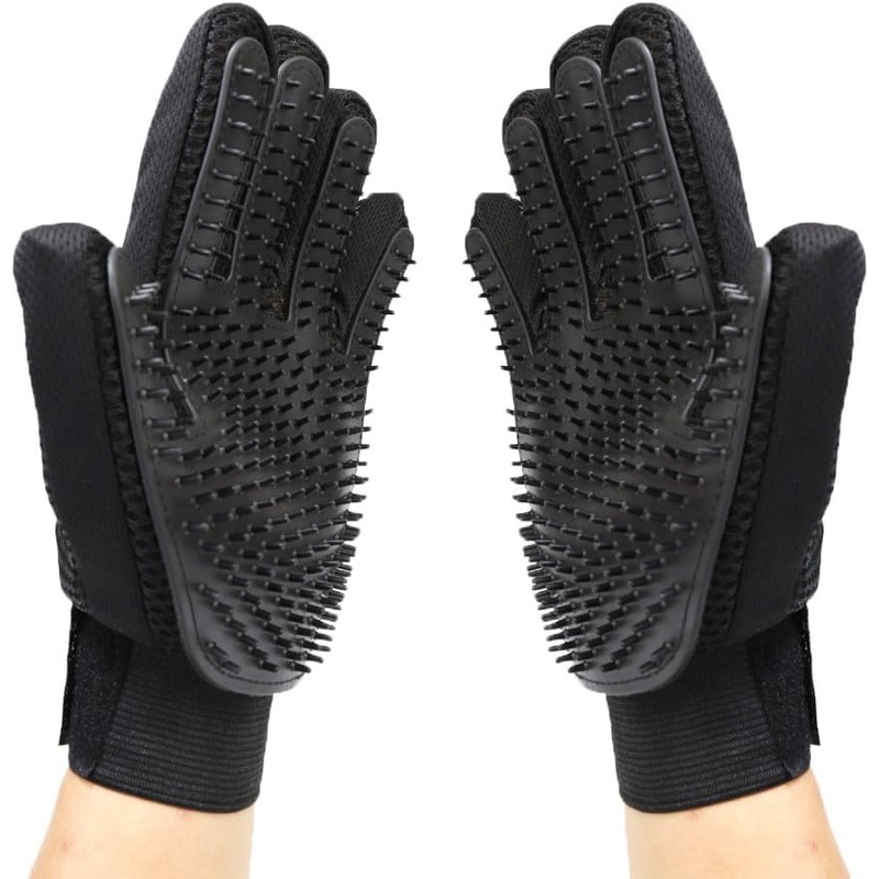 Pet Grooming Glove – Gentle Deshedding Brush Glove – Efficient Pet Hair Remover Mitt – Massage Tool with Enhanced Five Finger Design – Perfect for Dogs & Cats with Long & Short Fur