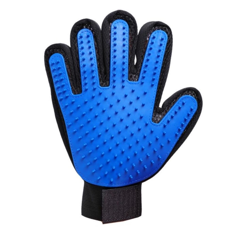 Pet Grooming Glove  Gentle Deshedding Dog & Cat Brush | Hair Remover with Enhanced Five-Finger Silicone Tips | Dog Brush For Shedding, Washing or Massaging | Dog Scrubber For Bath, Right Hand, Blue
