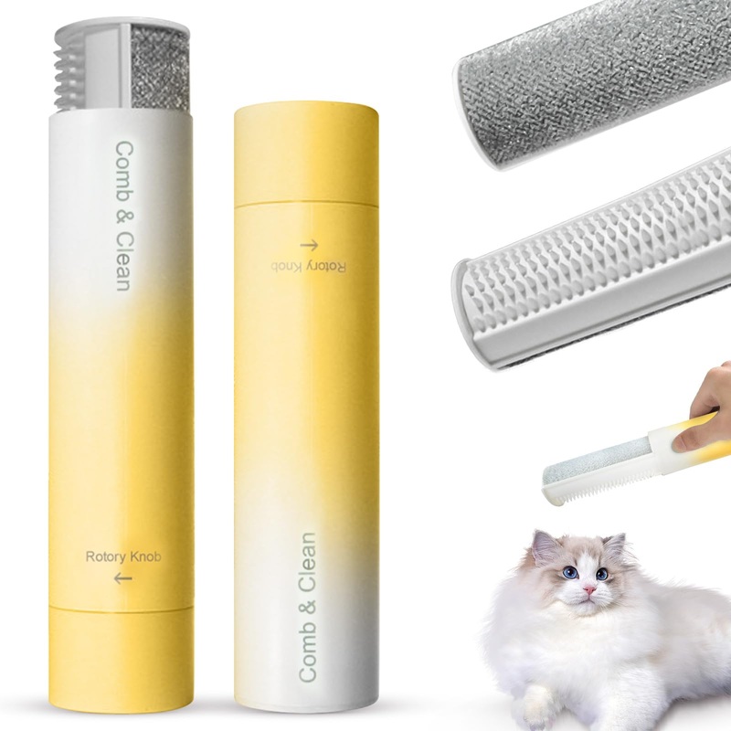 Pet Hair Removal Tool 2-in-1 Pet Grooming Hair Comb & Hair Brush Cleaner Used For Removing Cat Dog Hair from Sofas, Clothes (Orange) Orange