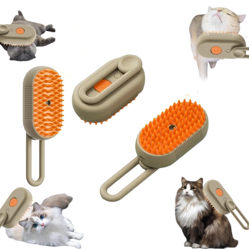 Steamy Brush Pro, 2024 Upgraded, 3 in1 Cat Steamy Brush – Coffee, Cat Brush with Steam for Shedding