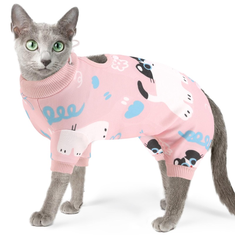 SUNFURA Cat Recovery Suit Full Body Suit, Cat Surgery Recovery Suit Female Kitten Onesie for Cats Anti-Licking, Pet Surgical Recovery Suit with Sleeves, Cat Spay Recovery Suit Male Neuter Pink M Medium
