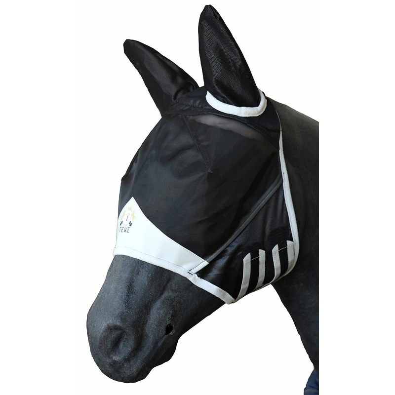 T TEKE Fine Mesh Horse Fly Mask w/Ears, UV Blocking 3D Eye Visor with Extra Fleece Cushioned Forehead, Protection from Insect Pests