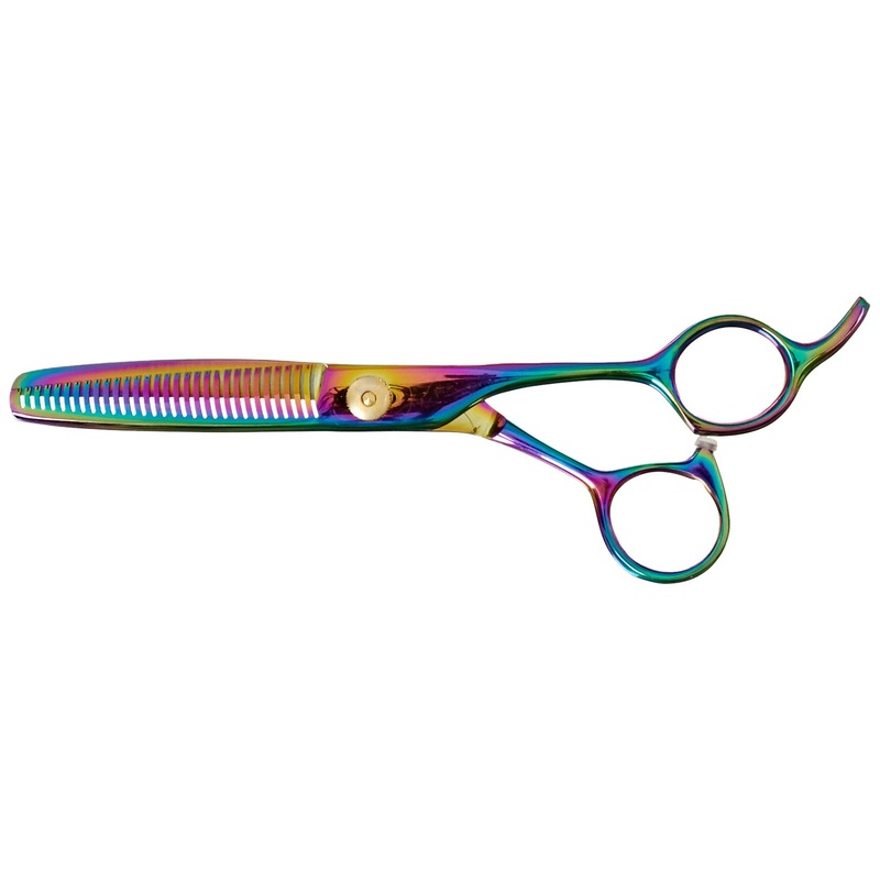 Wire Cutting Thinning Shear 6.5-Inch Plasma Plasma Rainbow Finish Japanese Stainless Steel Double Spaced Teeth Blade Adjustable Tesion Screw
