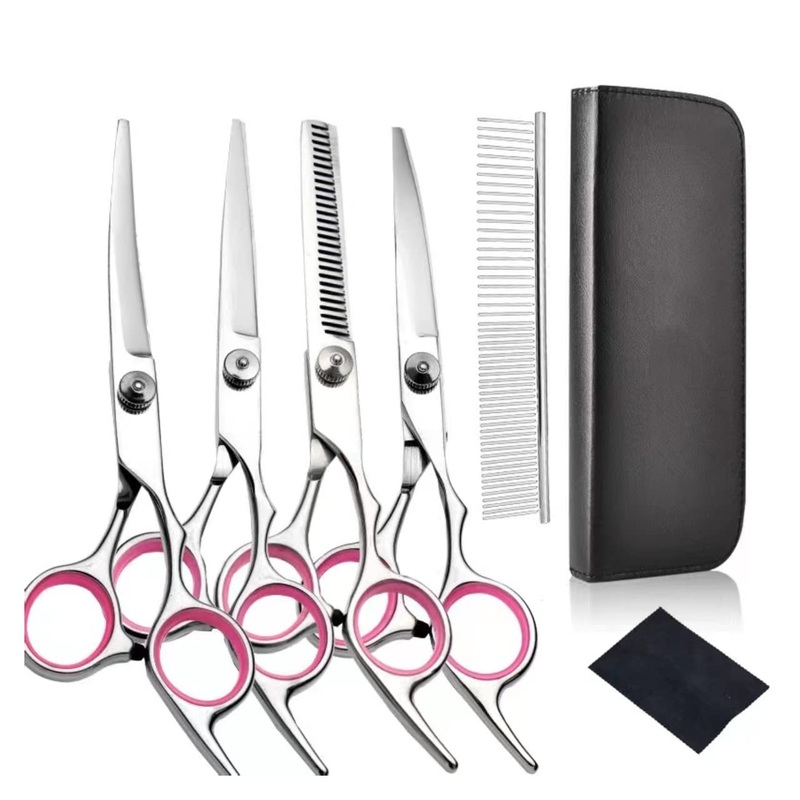 YL TRD Dog Grooming Scissors Kit Hair Cutting Set, 5Pcs Pet trimmer kit, Dog Shears for Grooming, Thinning Shears, Curved Scissors, Grooming Comb for Dogs Rabbits Cats Grooming Tools (Sharp edged) Sharp edged