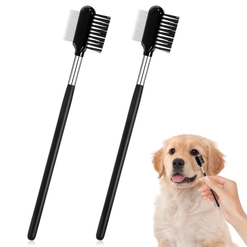 2 PCS Double-Sided Dog Grooming Combs, Dog Eye Combs Soft Bristles Dog Eye Cleaning Brush Facial Brush and Tear Stain Removal Tool for Dogs Puppies and Cats Removing Booger Flea Gunk Crust Mucus