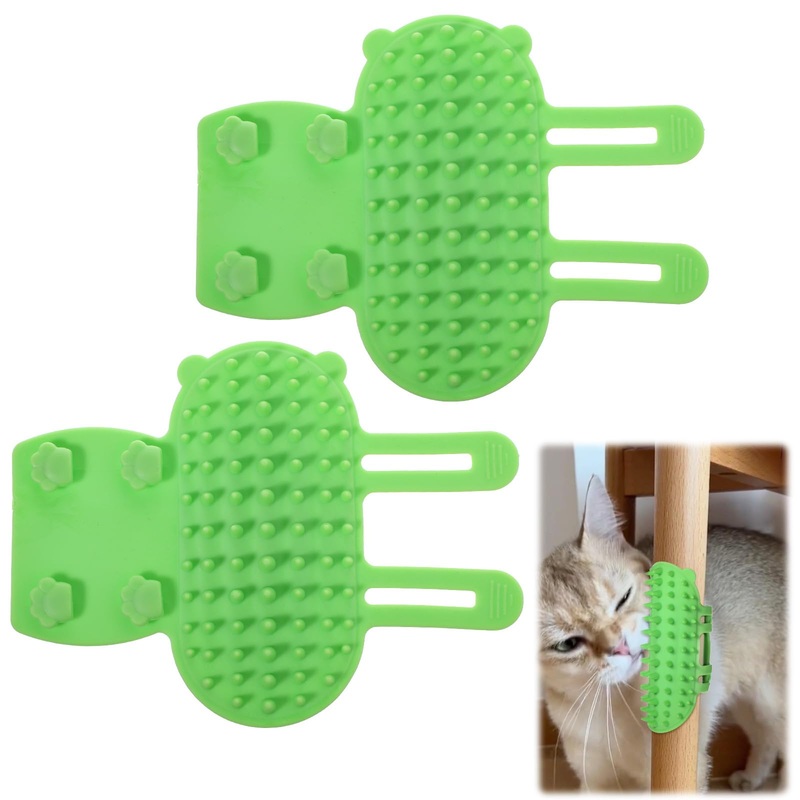 2PCS Cat Self Groomer Brush, Adjustable Cat Face Scratcher Silicone Cat Combs Cat Massager for Climbing Frames Table Legs Long and Short-Haired Kitten Cats(Green) Green