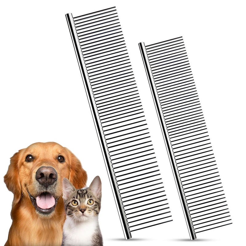 2PCS Dog and Cat Brush – Stainless Steel Dog Grooming Comb Deshedding Brush for Long Haired Animal Metal Comb for Dog & Cat with Rounded Teeth for Removing Tangles and Knots