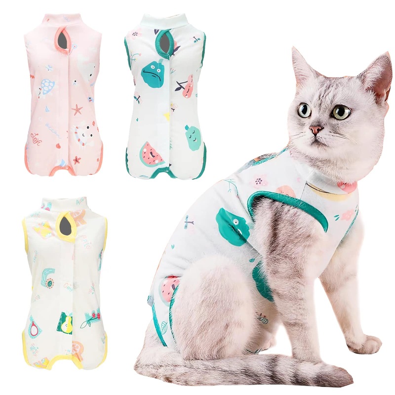 3 Pieces Cat Surgery Recovery Suit, Cat Onesie After Surgery Anti Licking Wounds for Cats, Cat Recovery Suit Cat Outfit E-Collar Alternative for Cats, Cat Spay Recovery Suit Female(M) M