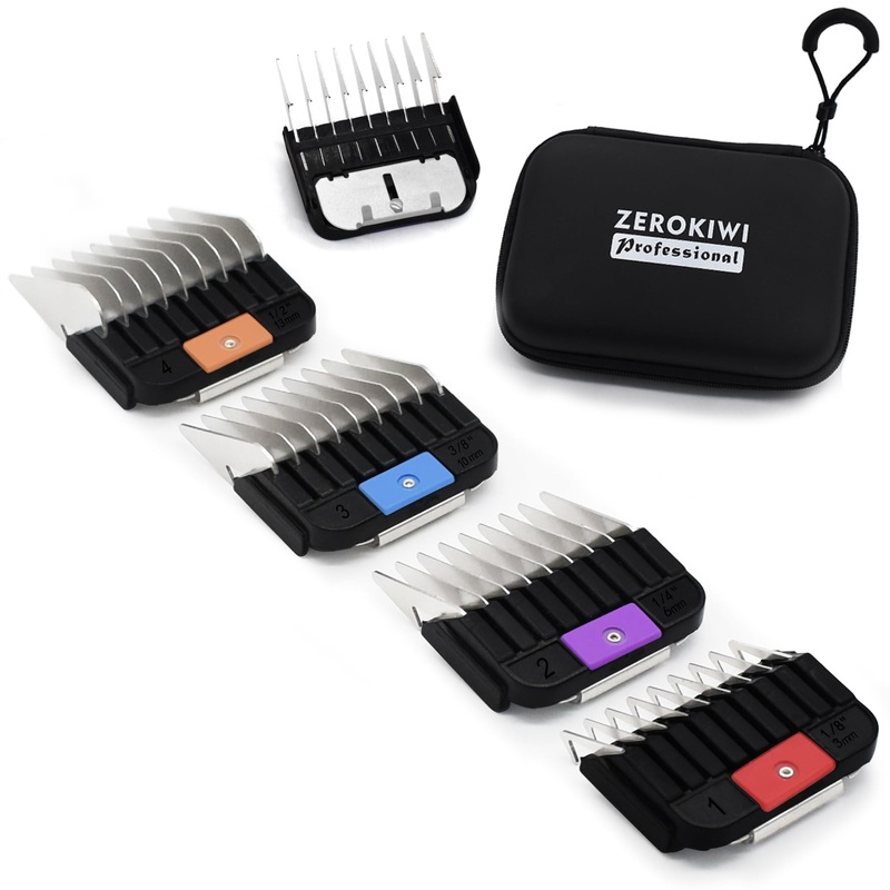 4 Pieces Professional A5 Style Animal Clipper Stainless Steel Color-Coded Attachment Guard Guide Combs Set, 1/8″, 1/4″, 3/8″, 1/2″ Compatible with Wahl KM Series Oster A5 Andis AG BG Pet Groomers
