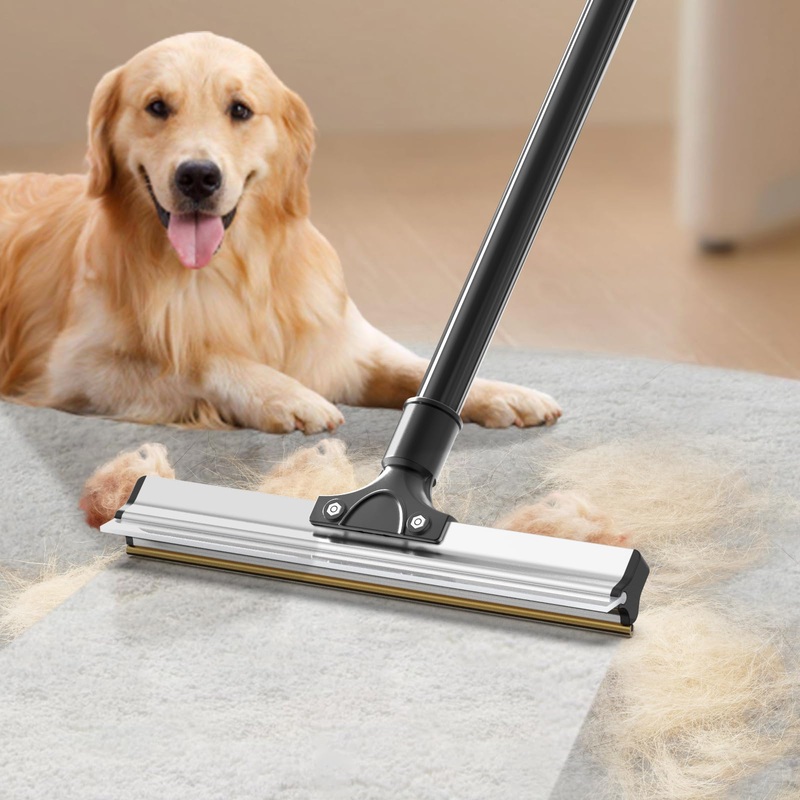 Carpet Brush for Pet Hair – 2 in 1 Reusable Dog Cat Carpet Hair Remover Tool, 50″ Adjustable Long Handle Pet Hair Remover Broom for Furniture, Couch, Carpets, Rugs, Mats Black-50 in