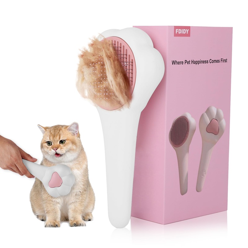 Cat Brush with Release Button Self-Cleaning and Skin-Friendly Grooming and Shedding Tool for Long and Short Haired Cats & Dogs, 140 Comb Teeth, Removes Loose Undercoats and Promotes Healthy Fur Pink