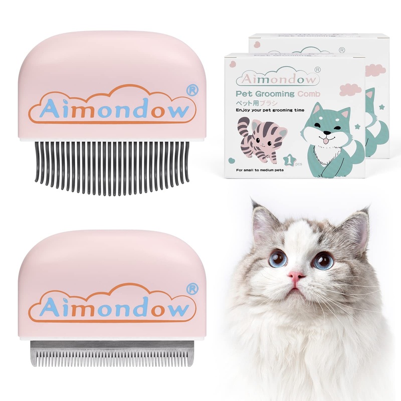 Cat Comb, Cat Brush for Shedding Grooming, Hair Removal Massaging Shell Comb for Cats Dogs Puppy Rabbit Bunny, Easy to Dematting Matted Fur Tangled Hair Undercoat, 2 PCS (Pink) Pink