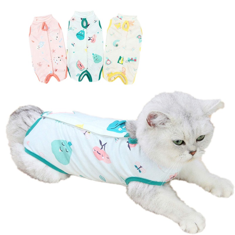 Cat Recovery Suit for Abdominal Wounds or Skin Diseases,Professional E-Collar Alternative After Surgery Wear Anti Licking Wounds for Cats/Dogs (One Piece-Watermelon Green, M(3.3LB-5.5LB)) One Piece-Watermelon Green M(3.3LB-5.5LB)