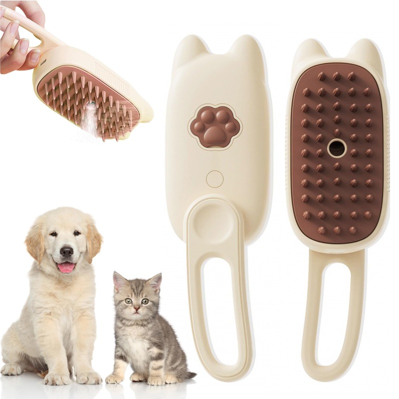 Cat Steam Brush, 2024 Upgrade Rechargeable 3-in-1 Hair Comb Self-Cleaning Pet Grooming Tool for Cats and Dogs, 3in1 Pet Steam Brush for Shedding, Steam Brush for Cats (Beige)