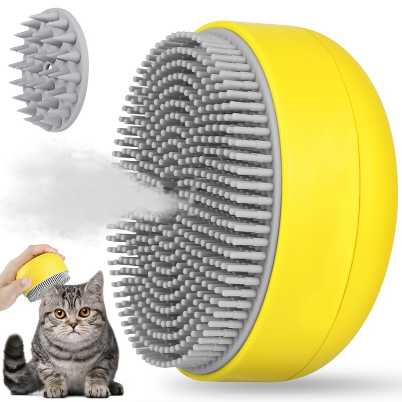 Cat Steam Brush – Steam Brush for Indoor Cats, Steam Cat Brush for Shedding, Cat Brush with Steam Pet Steam Brush for Shorted and Long Haired Pets (Yellow) Yellow