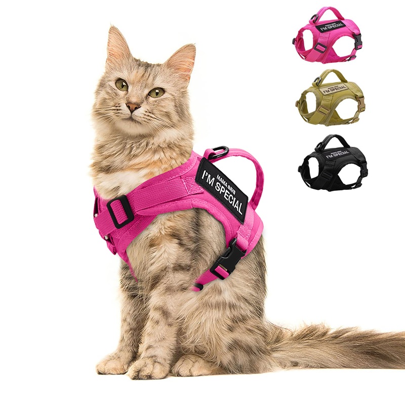 Forestpaw Cat Harness Escape Proof for Walking,Adjustable Cat Vest Harness with Soft Mesh Padded,Tactical Cat Harness with Control Handle,Molle Patches,Hot Pink Chest 12-17″,Neck 8.0-12.5″ Hot Pink