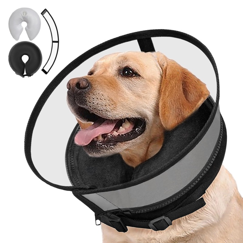 Inflatable Dog Cone Collar,Soft 2-in-1 Dog Cone for Dogs with Detachable Anti-Licking Shield After Surgery,Neck Donut for Dogs Cats Recovery Pet Cone