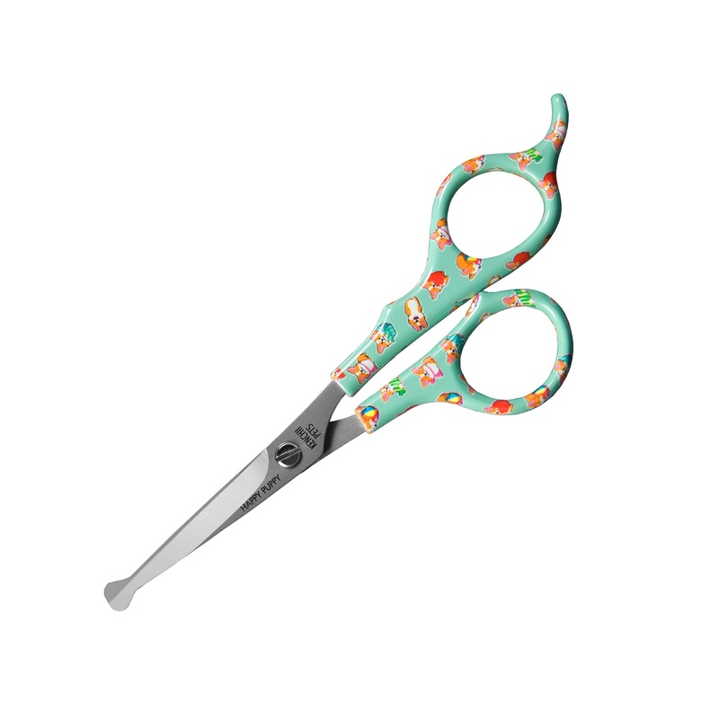 Kenchii Happy Puppy Ball Tip Shears Trimming Scissors for Dogs | Pet Grooming Puppy Essentials | Stainless Steel Grooming Scissors for Dogs | Safety Blunt Tip Scissors and Dog Grooming Tools | 5.5 In 5.5 Inch Blue