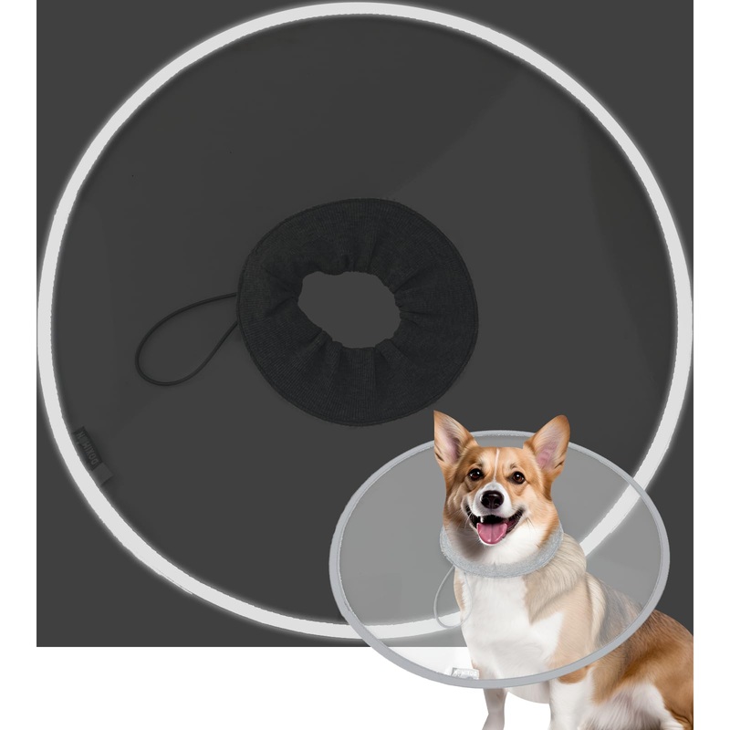 KUDES Cat Dogs Cone E Collar with Low Noise Fasteners Glow in The Dark, Transparent Cat Recovery Collar, Licking and Scratching Free Cone, Extra Soft Small Medium Dog Pet Surgery Collar High Grade Grey L (Between 11-16.5lb.)