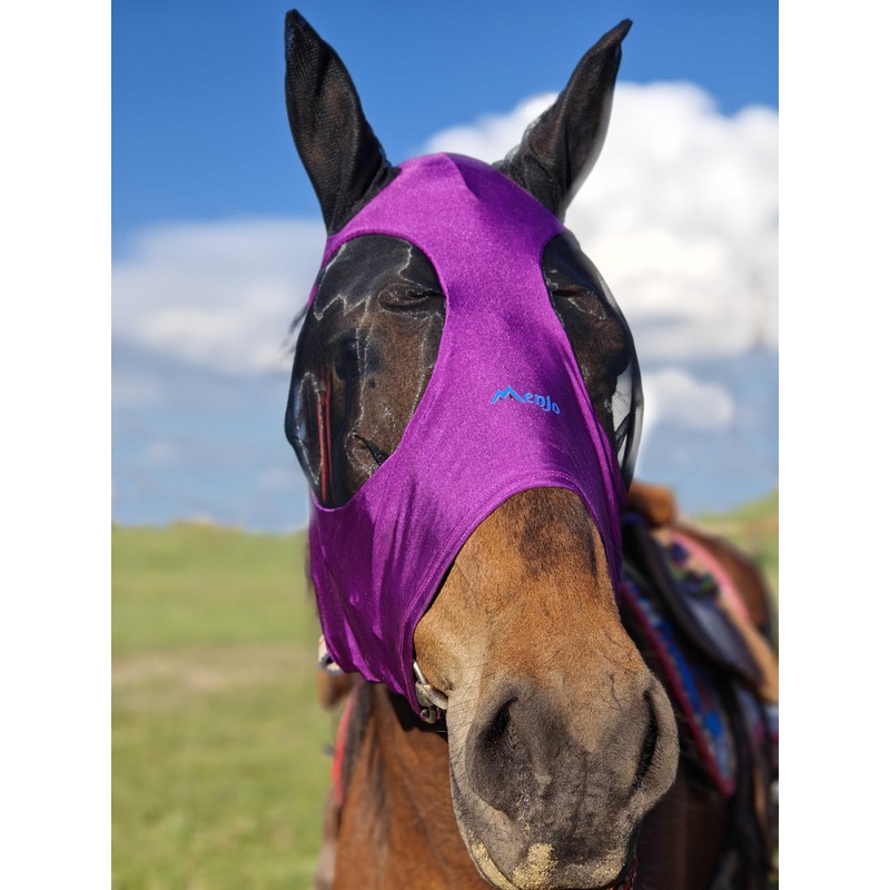 Pamplona Purple Menjo Outdoors Elastic Horse Fly Mask with Ears, for Cobs, Arabians, Most Morgans and Some Quarter Horses. Small-Headed Horses, Horses Under 15 Hands high Pamplona Purple