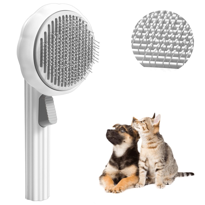 Pet Grooming Brush,Cat Brush for Shedding,Self Cleaning Slicker Brush for Short and Long Haired Dogs Cats Rabbits,Dog Brush Gently Removes Loose Undercoat, Mats and Tangled Hair-Pumpkin White Pumpkin-White