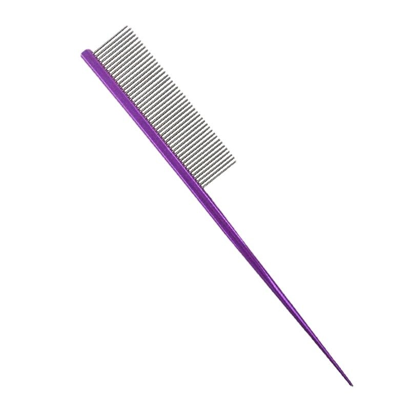 Pet Grooming Comb Rat Tail Comb Cat Hair Trimmer Combs Dog Hairstyle Comb Float Hair Removal Dematting for Cat Dogs Cat Comb Dog Comb Rounded Ends Pet Hair Comb for Home Grooming (One Size,Purple 1) One Size Purple 1