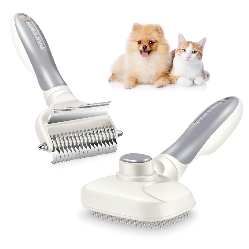 Potaroma 3 in 1 Dog Cat Grooming Set, Double-Sided Deshedding – Dematting Undercoat Rake and Pin Brush, Shedding Brush Pet Hair Deshedder, Green White