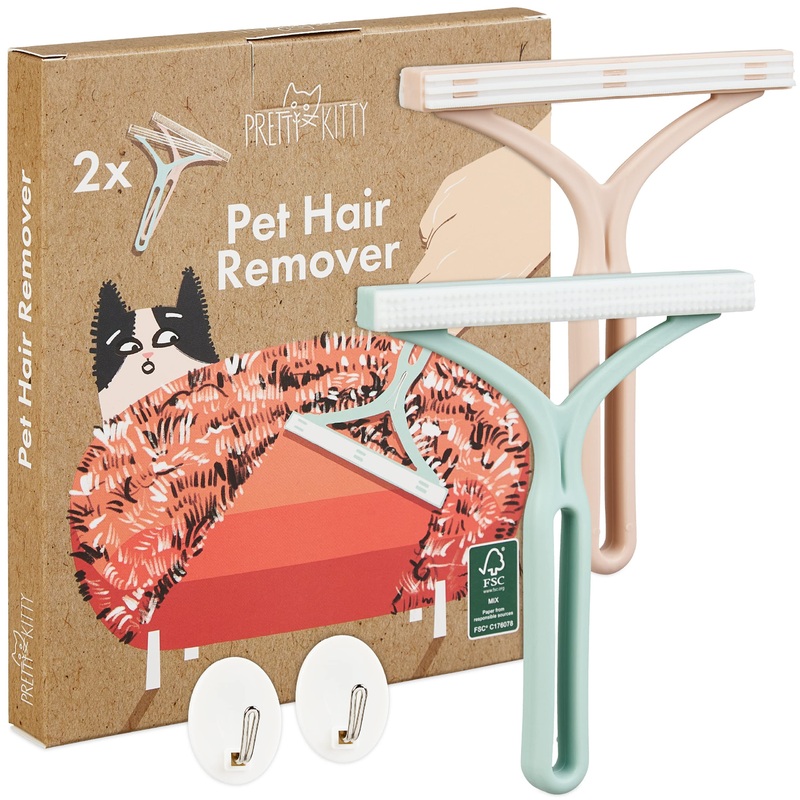 Pretty Kitty Pet Hair Removal Set: 2X Pet Hair Remover for Couch  Pet Hair Remover for Carpet  Cat Hair Remover Brush Cleaner Tool  Hair Scraper