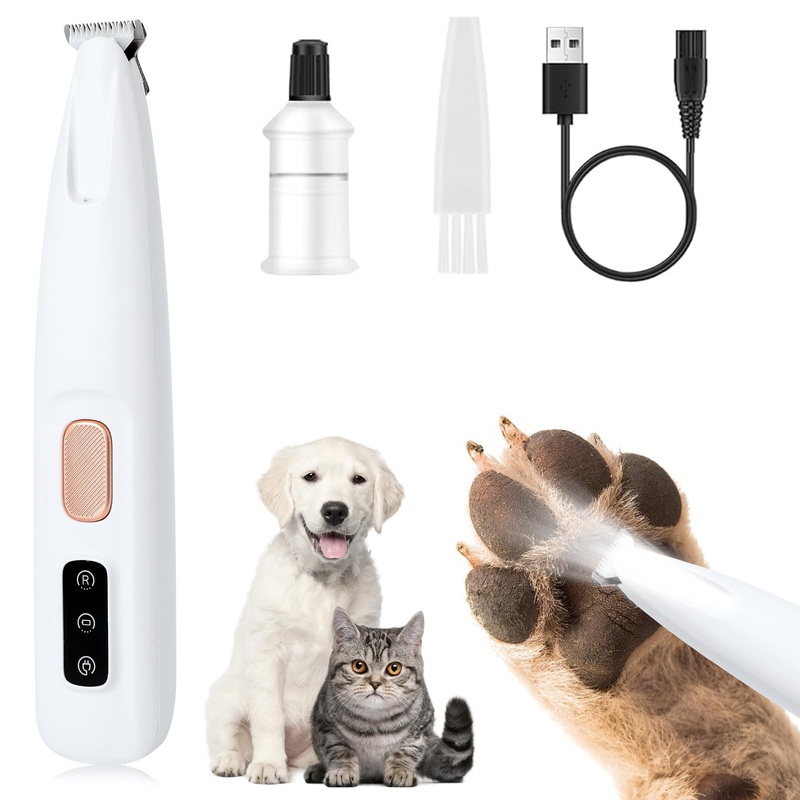 Saffory Paw Trimmer, Saffory Pet Micro Precision Trimmer, Rechargeable Dog Trimmer for Paws with LED Light, Dog Paw Trimmer Waterproof, Low Noise Paw Trimmer for Dogs Cats Hair Trimming (1 Set)