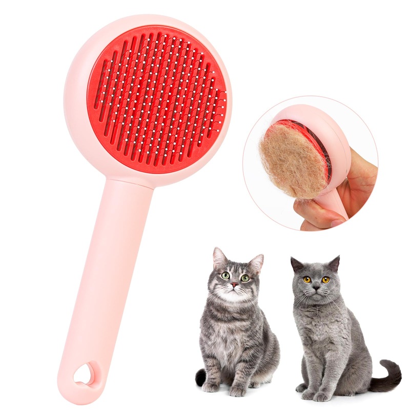 Self-Cleaning Pet Grooming Brush for Dogs & Cats – Effortlessly Removes Loose Hair, Tangles, and Mats – Ideal for Long & Short Hair Pets – Ergonomic, Skin-Friendly Design with Massage Particles Pink