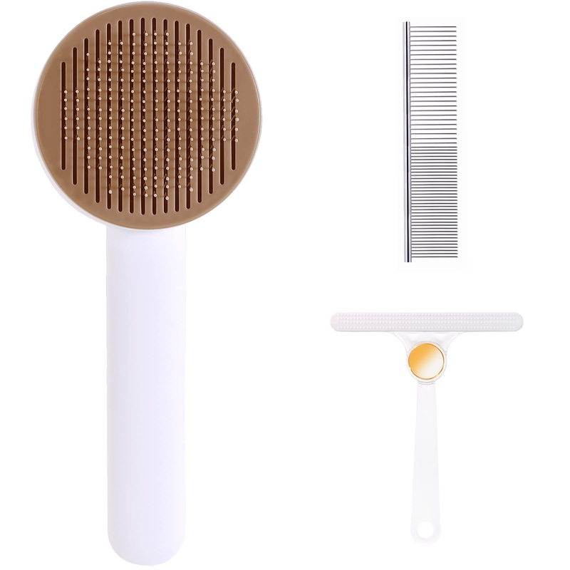 Self Cleaning Slicker Brush for Cat or Dog, Pet Grooming Brush for Long or Short Hair, Dog comb For One Button Gently Removes Loose Undercoat and Shedding Hair (Coffee) Coffee