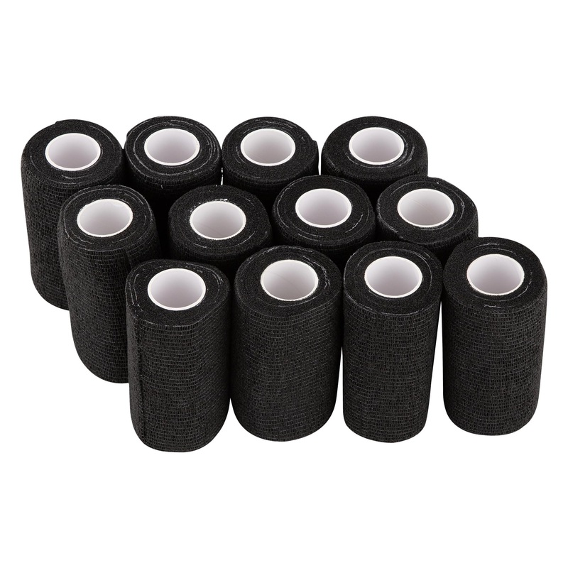 12 Rolls Self Adhesive Bandage Wrap, Cohesive Bandage 4 inches x 5 Yards, Sports Wrap Tape, Also for Horses & Dogs as Breathable Vet Wrap (Black) Black